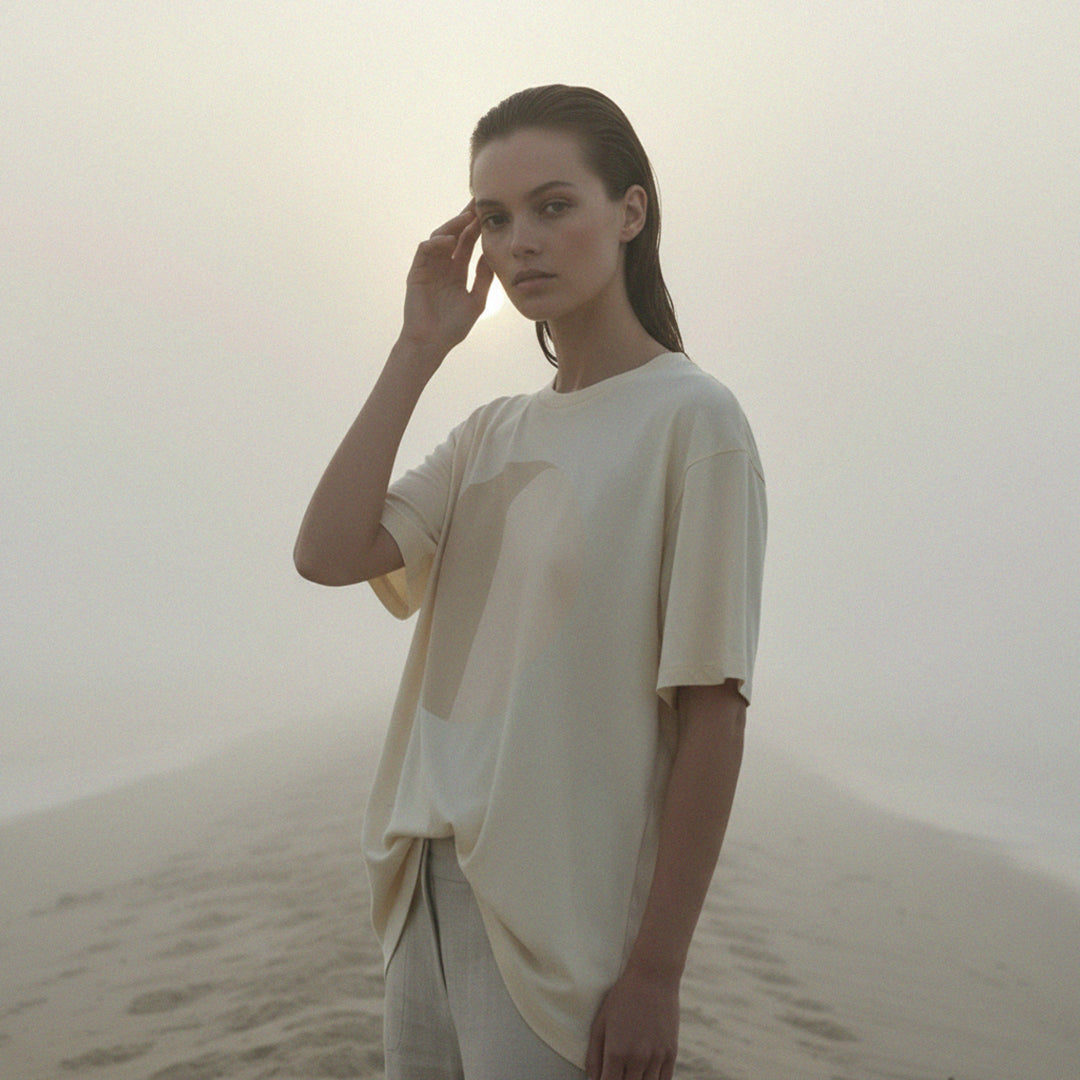 'Morning Fog' certified organic (oversized) tee – oat (women) by Oldest Daughter