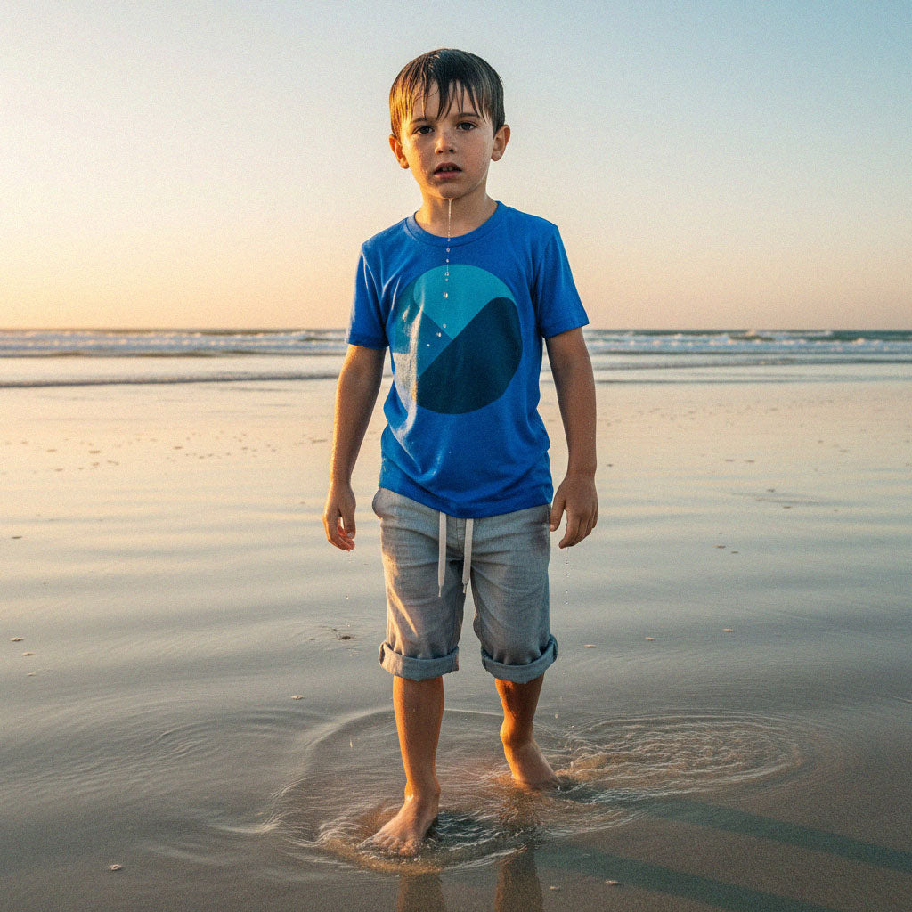 'Comes in Waves' organic tee – ocean blue (kids unisex) by Youngest Daughter