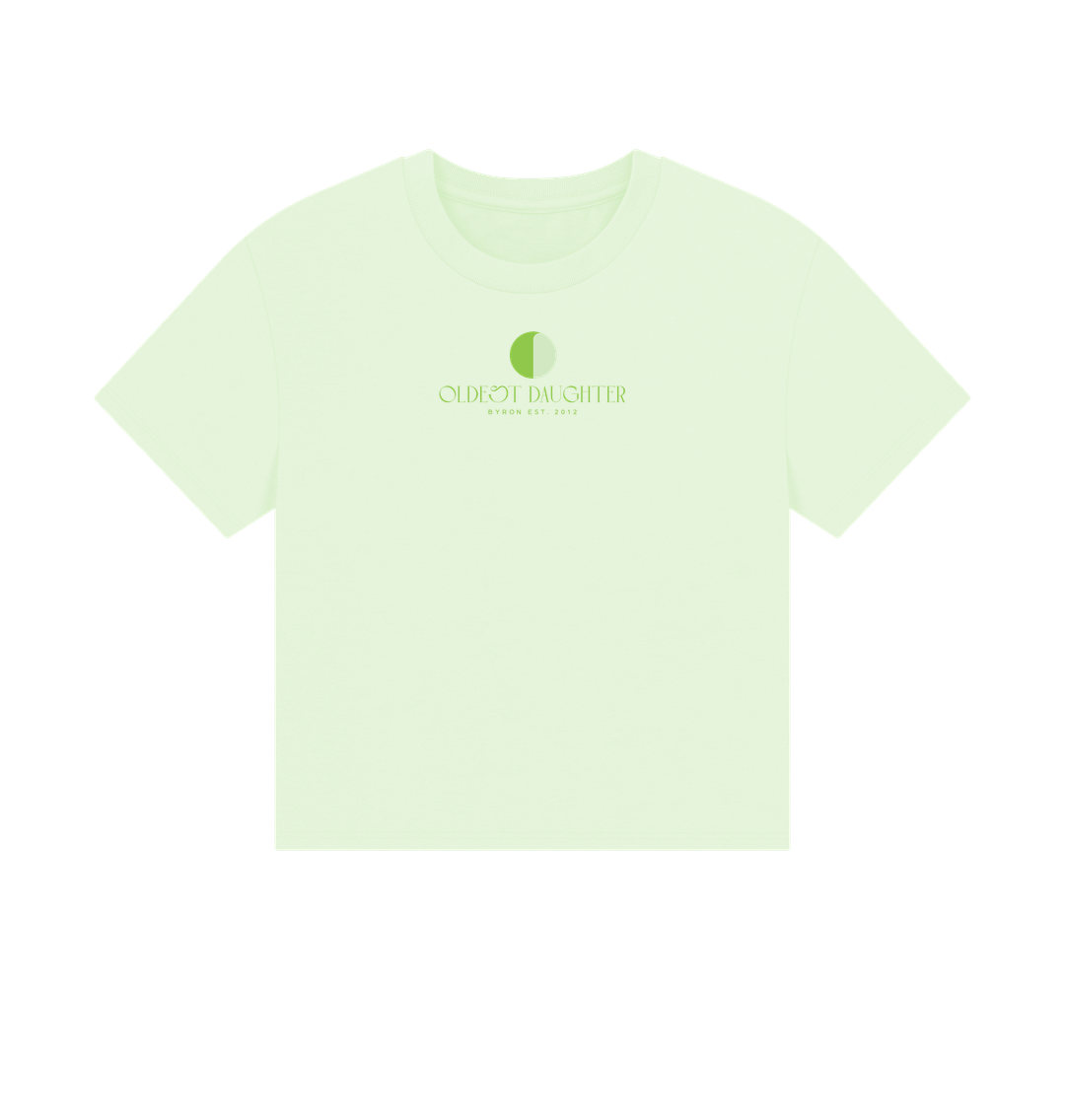 Pastel Green 'Grass is Greener' Organic Boxy Crop Tee by Oldest Daughter