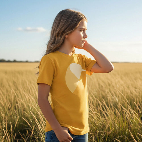 Here Comes the Sun sun yellow organic cotton kids tee – Youngest Daughter by Oldest Daughter, Byron Bay
