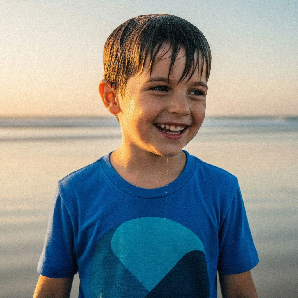 'Comes in Waves' organic tee – ocean blue (kids unisex) by Youngest Daughter