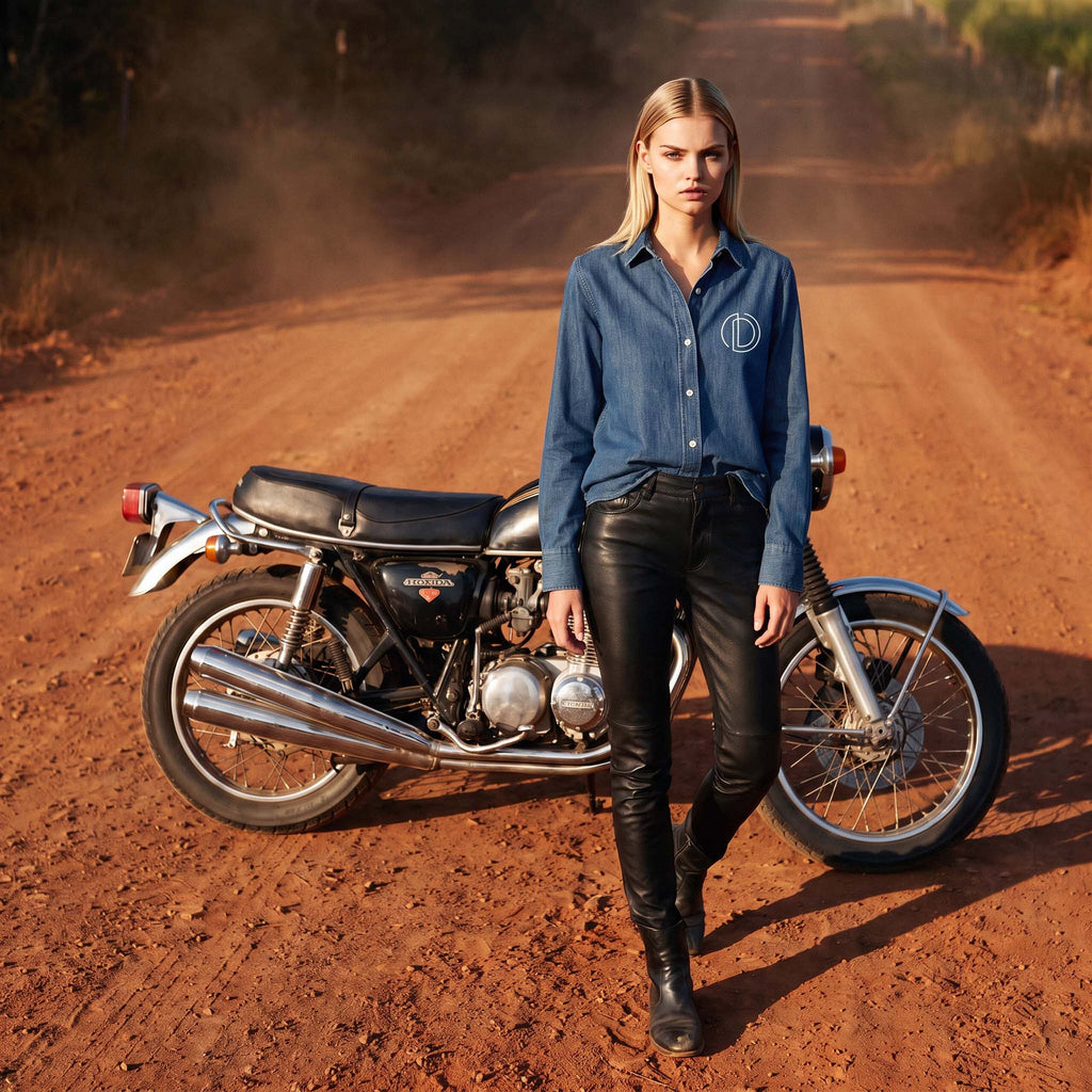DEE denim shirt shoulder seam and yoke construction detail in organic cotton