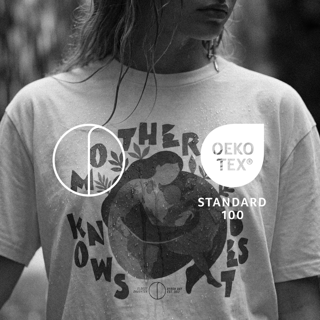 Full-length shot of a model in the EVE oversized slouch tee – Oldest Daughter, Byron Bay