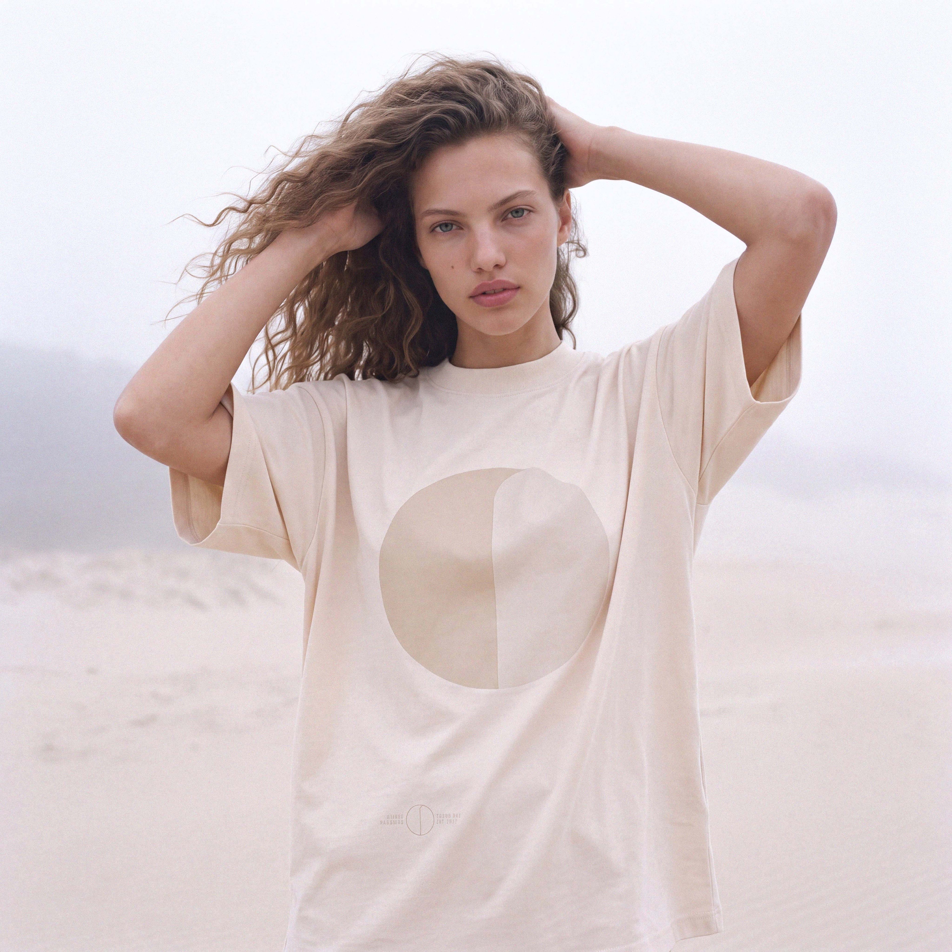 Close-up fabric detail of the HAZE organic cotton boyfriend tee – Oldest Daughter, Byron Bay