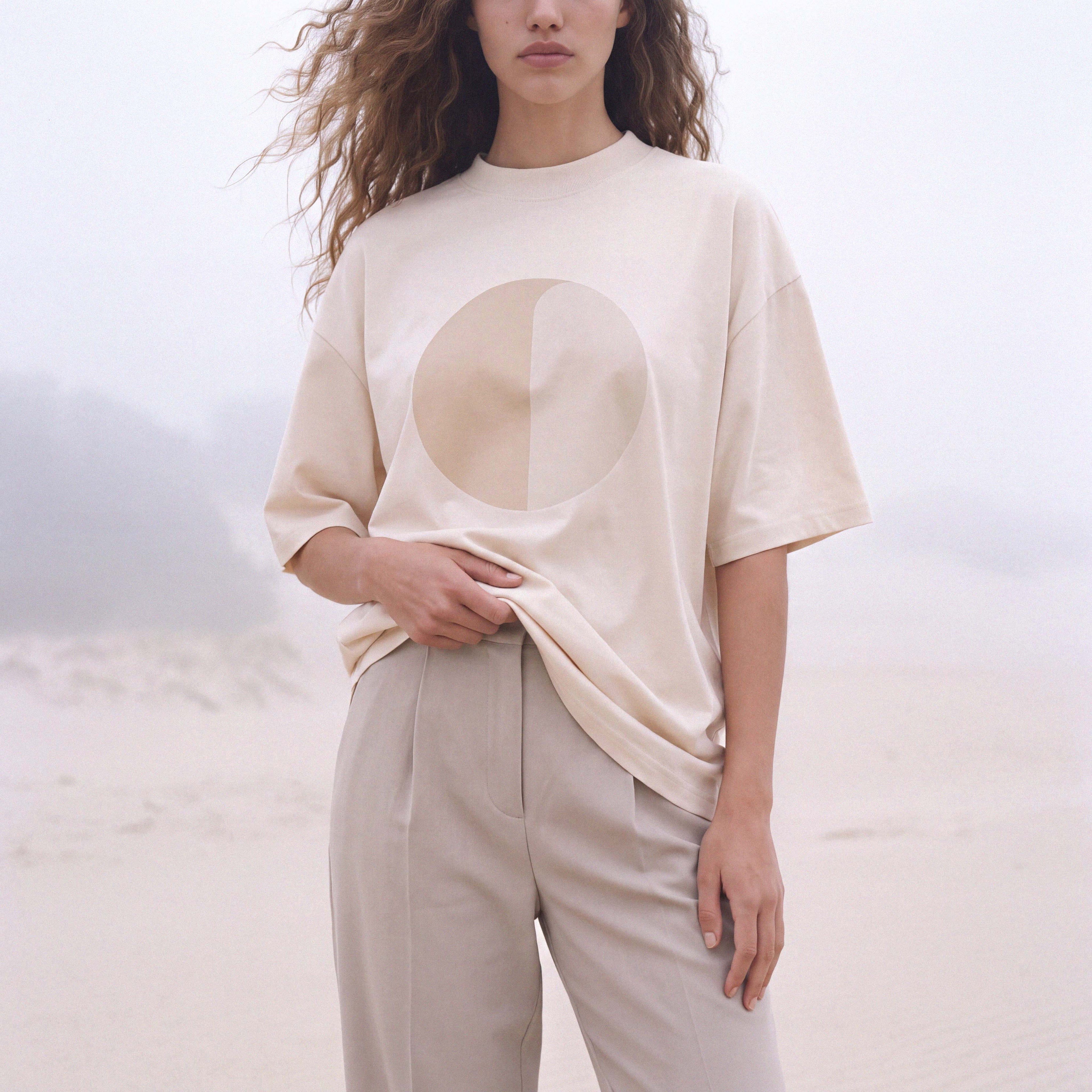 Side view of the HAZE organic cotton high-neck boyfriend tee – Oldest Daughter, Byron Bay