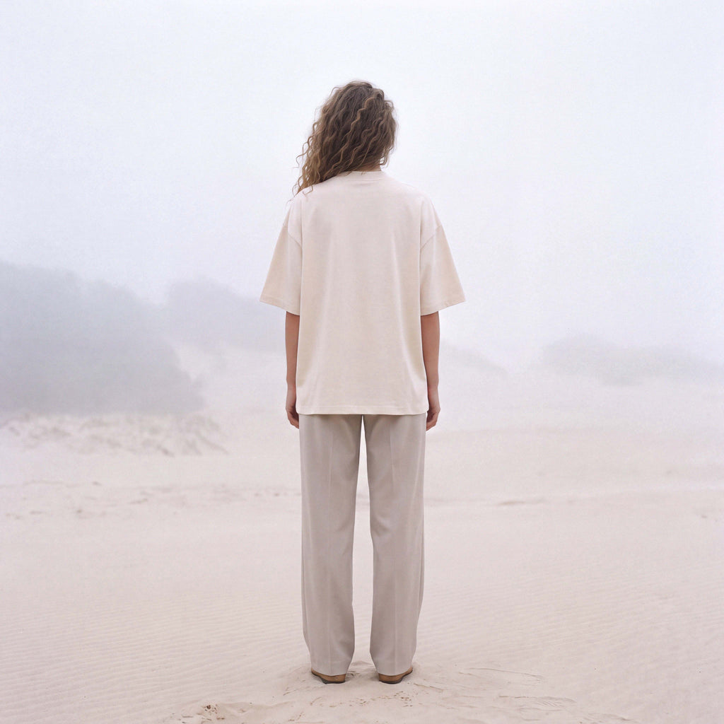HAZE organic cotton extra-oversized boyfriend tee laid flat – Oldest Daughter, Byron Bay