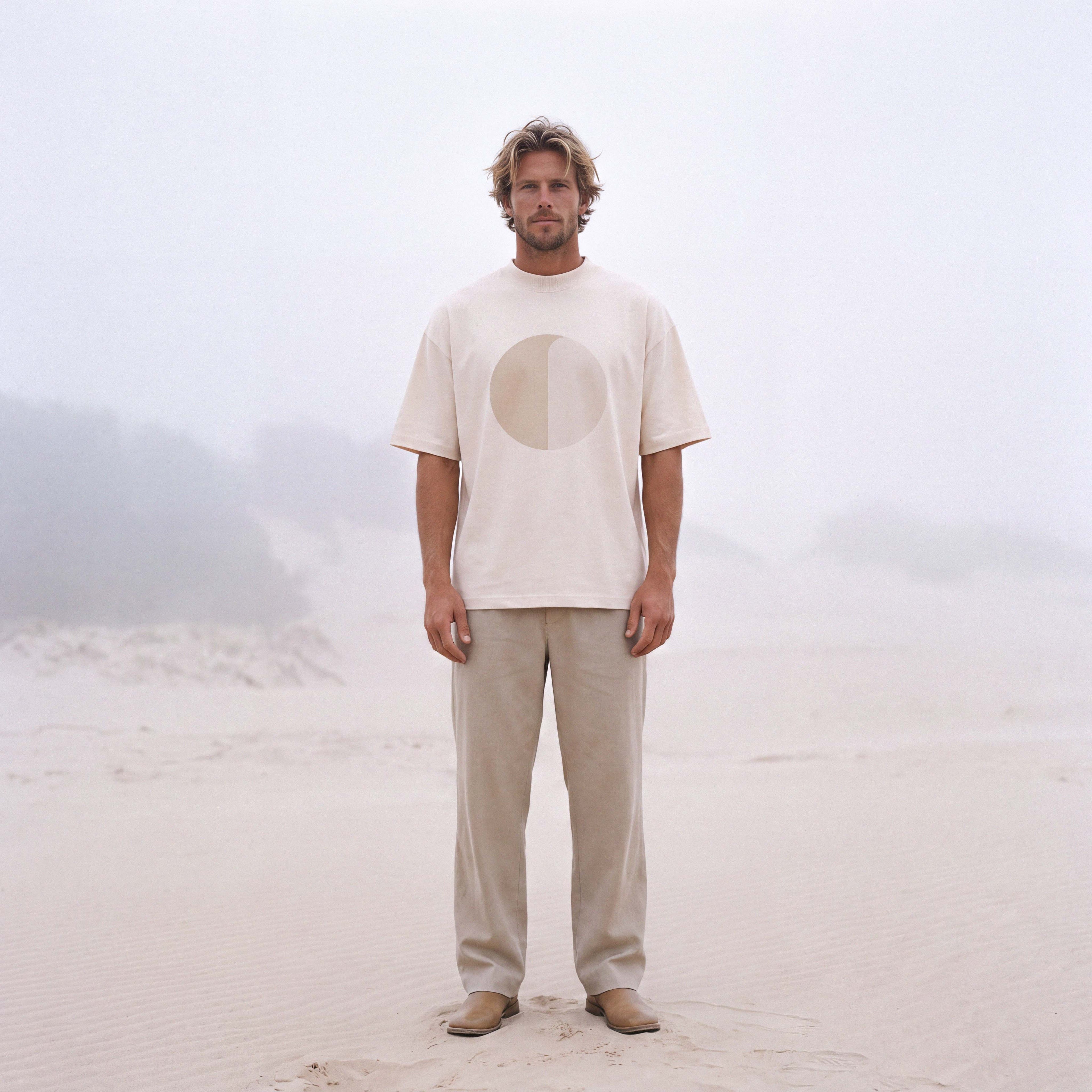 Full-length shot of a model in the HAZE organic cotton oversized tee – Oldest Daughter