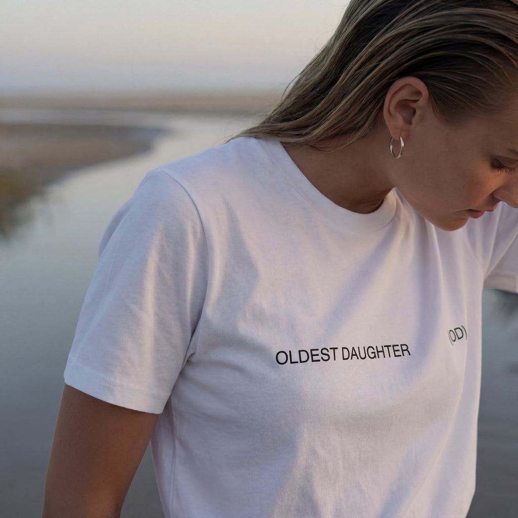 [OD] white organic cotton tee – designed in the Byron Bay Hinterland, Oldest Daughter