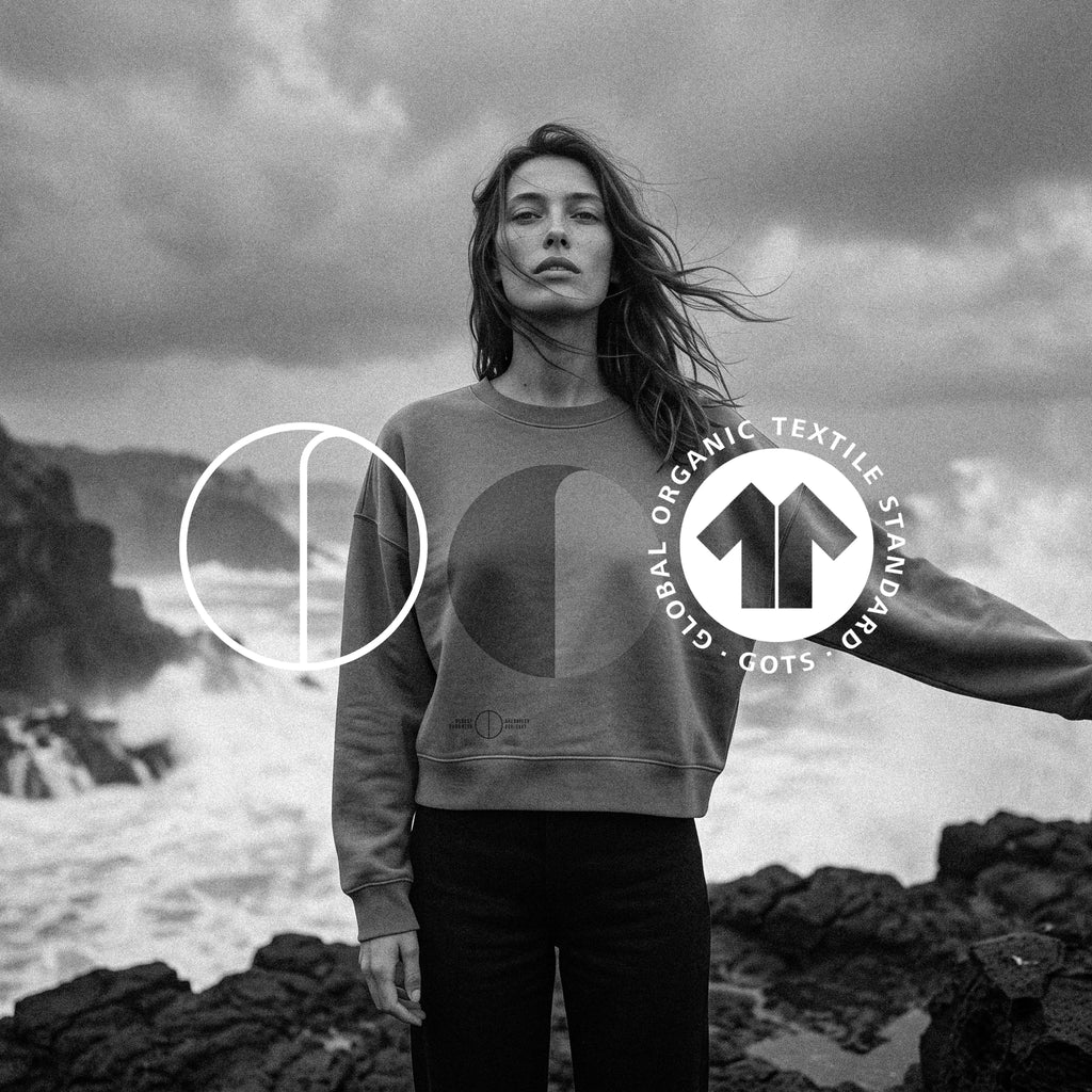 Front view of the storm blue-grey GAIL organic cotton jumper – Oldest Daughter, Byron Bay