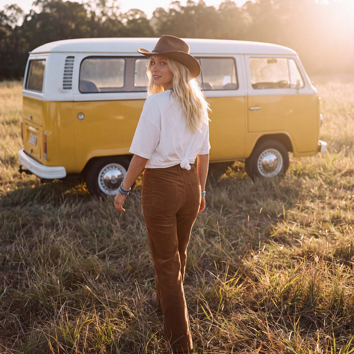 KAIA organic cotton slouch tee in cream, worn loose through the body – Oldest Daughter, Byron Bay