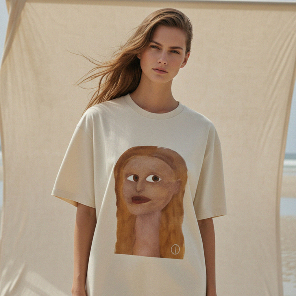 LIMITED EDITION 'Lisa Mona' certified organic (oversized) tee – oat (women) by Oldest Daughter