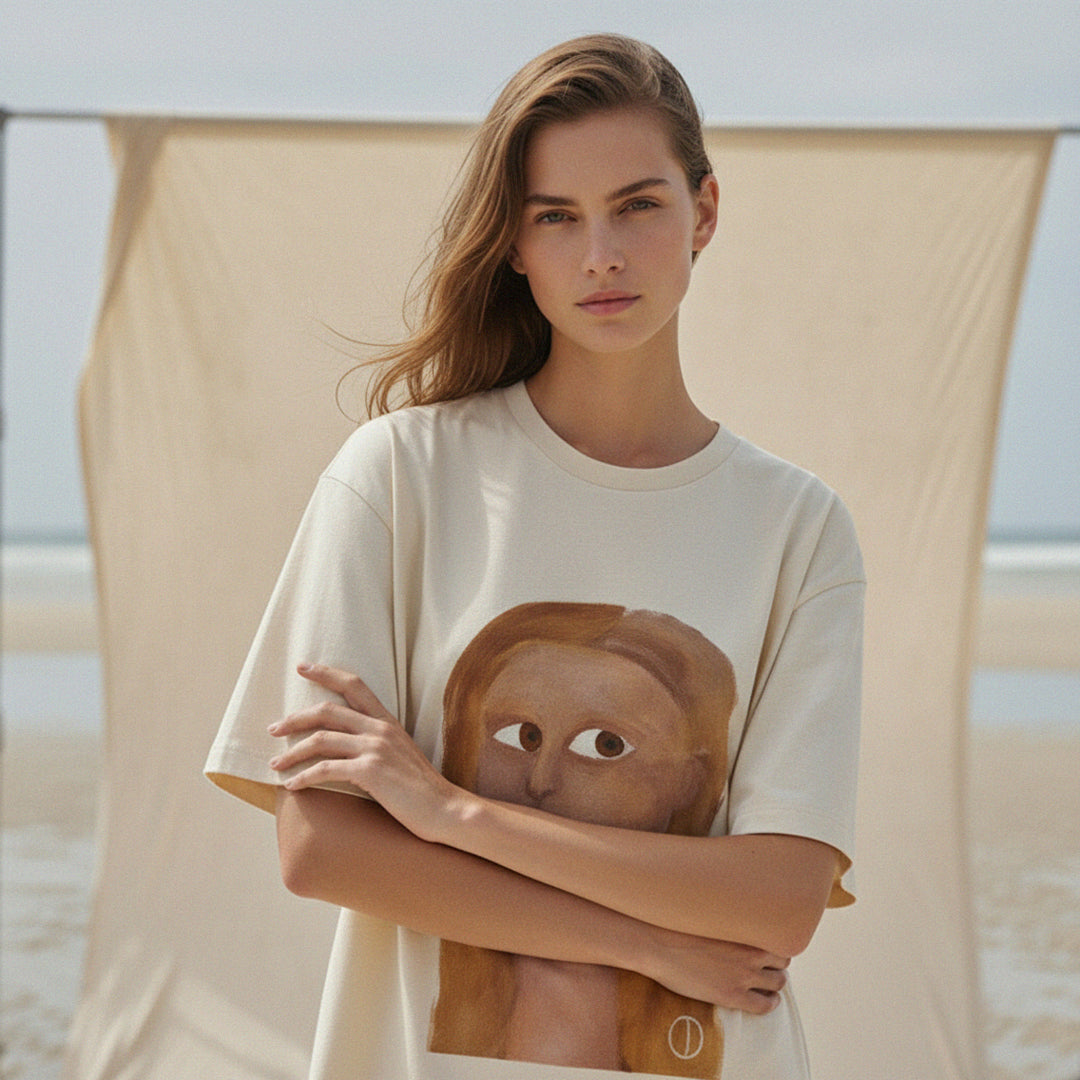 LIMITED EDITION 'Lisa Mona' certified organic (oversized) tee – oat (women) by Oldest Daughter