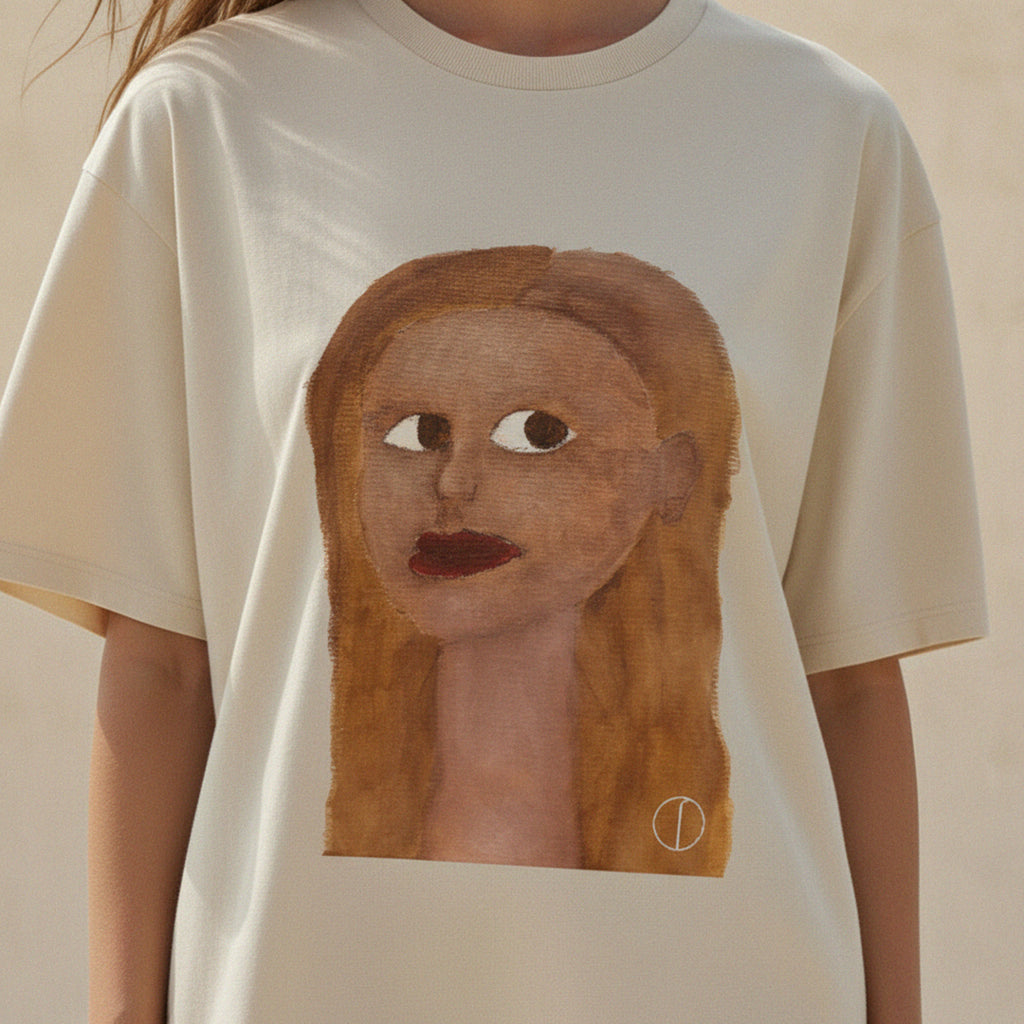 LIMITED EDITION 'Lisa Mona' certified organic (oversized) tee – oat (women) by Oldest Daughter