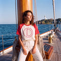MABEL oversized raglan boyfriend tee in marshmallow organic cotton with rust-red sleeves – Oldest Daughter