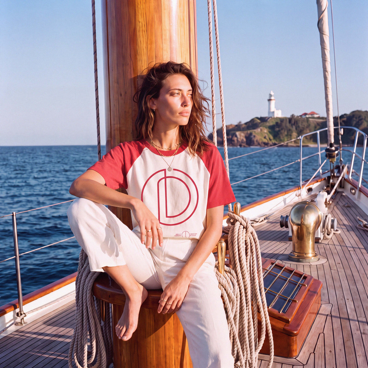 Side view of the oversized MABEL organic cotton raglan boyfriend tee – Oldest Daughter, Byron Bay
