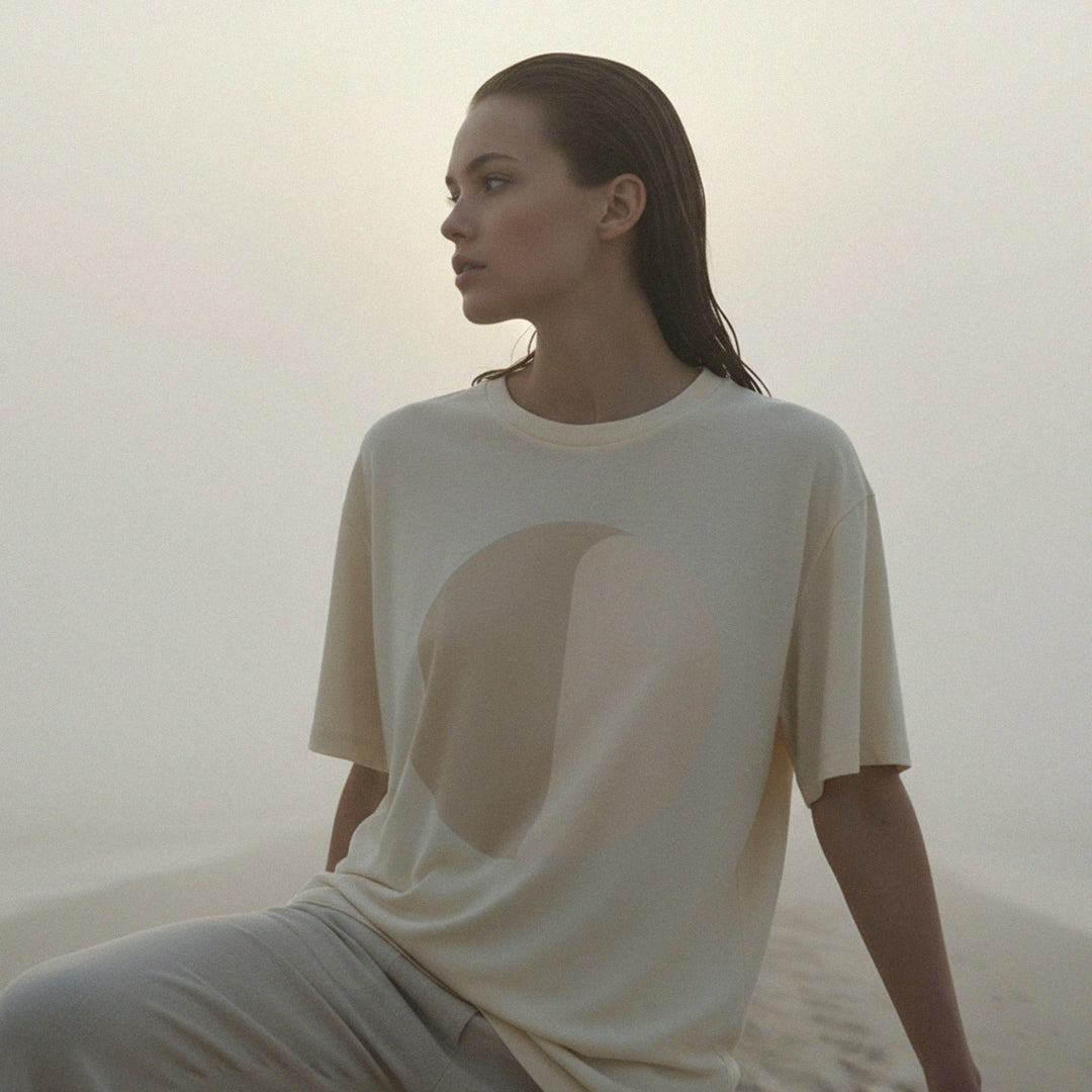 'Morning Fog' certified organic (oversized) tee – oat (women) by Oldest Daughter