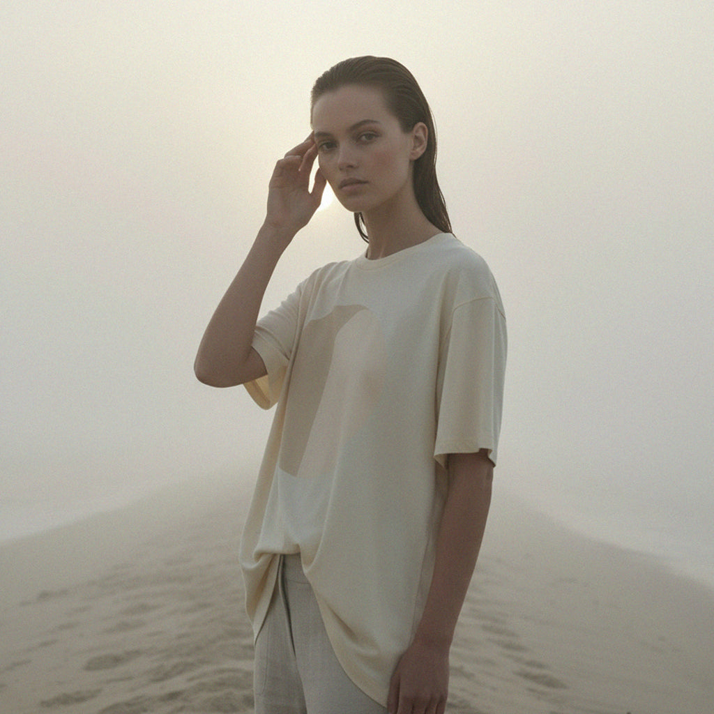 'Morning Fog' certified organic (oversized) tee – oat (women) by Oldest Daughter