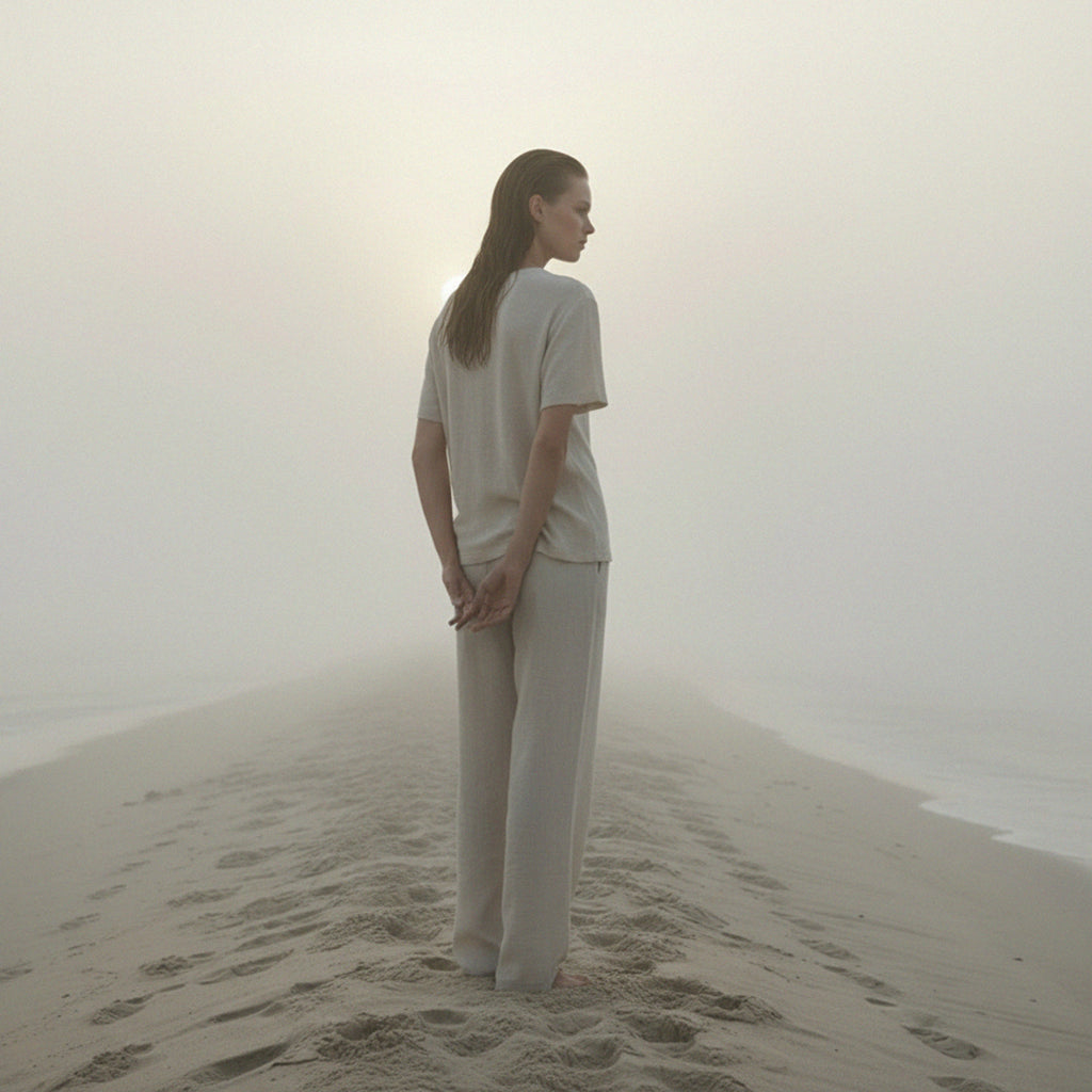 'Morning Fog' certified organic (oversized) tee – oat (women) by Oldest Daughter