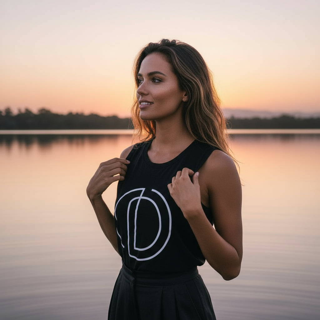 PRE-ORDER: 'Saturn Return' Certified Organic (basic) tank top (women) - black by Oldest Daughter