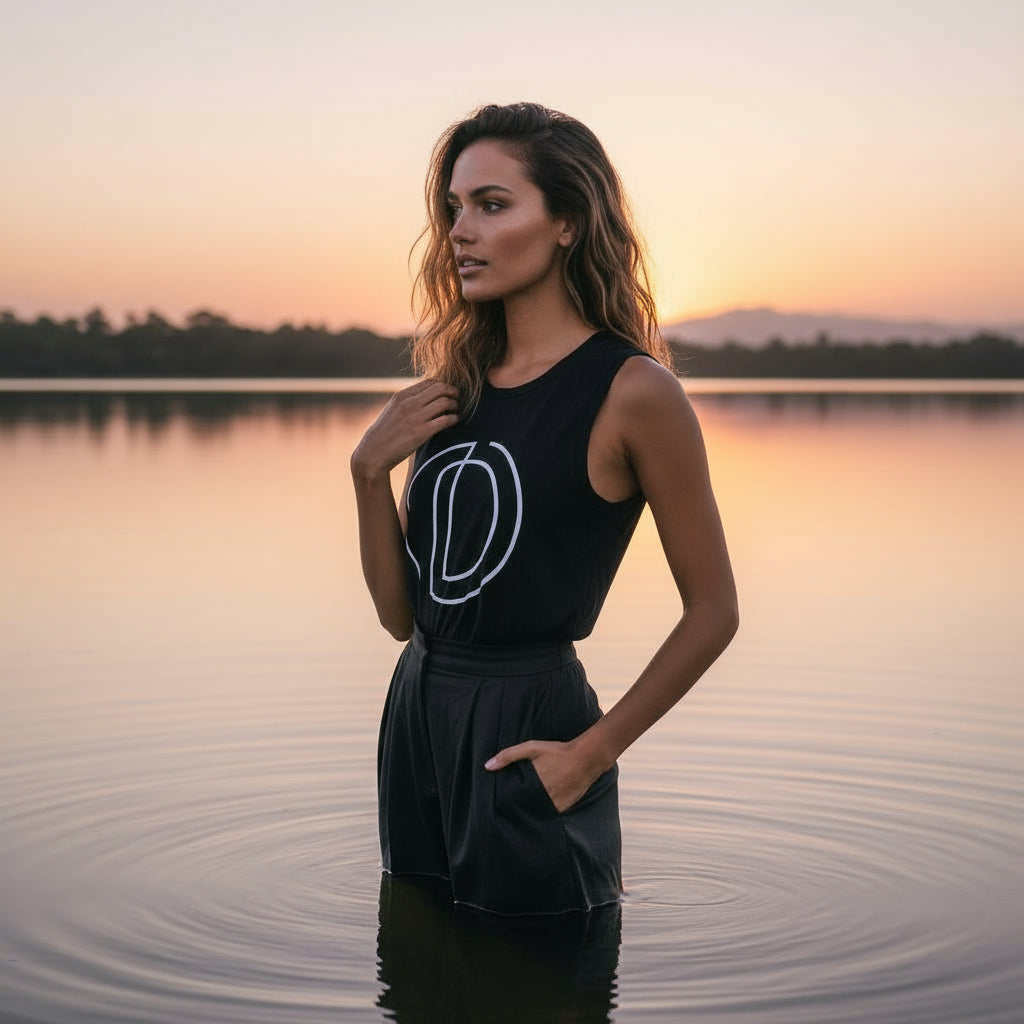 PRE-ORDER: 'Saturn Return' Certified Organic (basic) tank top (women) - black by Oldest Daughter