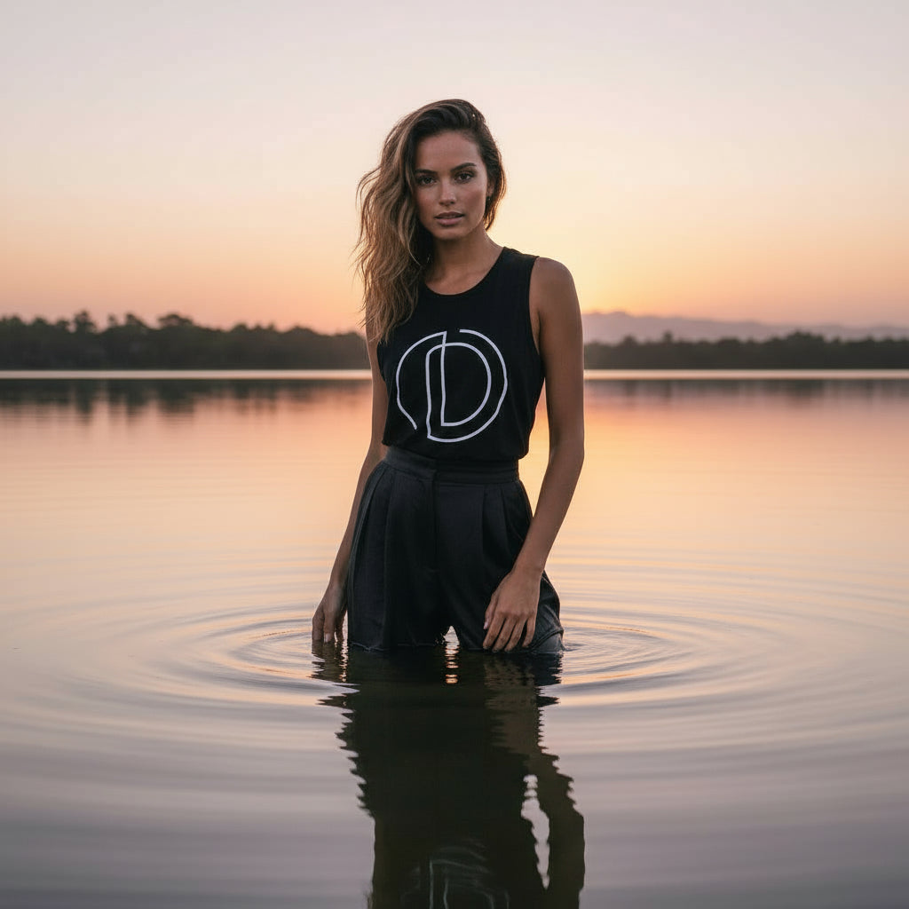 PRE-ORDER: 'Saturn Return' Certified Organic (basic) tank top (women) - black by Oldest Daughter