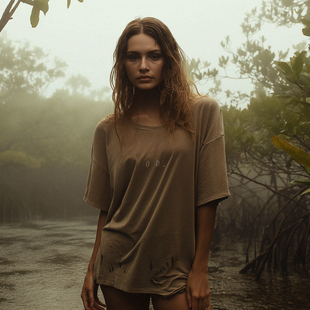'_Underscore' certified organic oversized tee – willow (women) by Oldest Daughter
