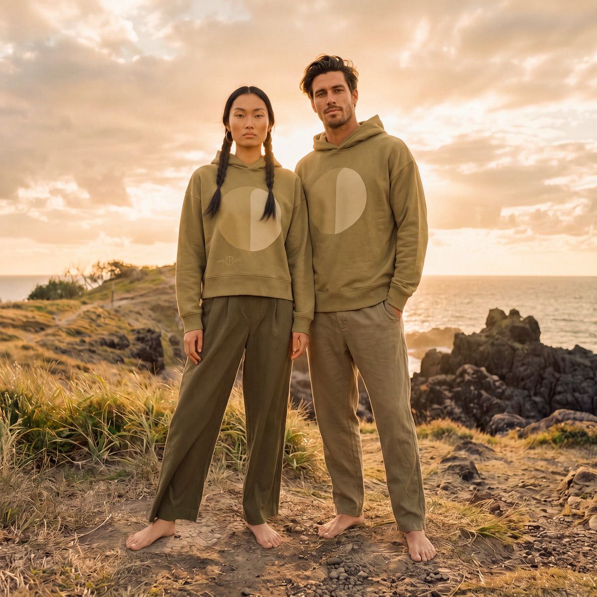 Back view of the YARA boyfriend hoodie in faded olive organic cotton – Oldest Daughter, Byron Bay