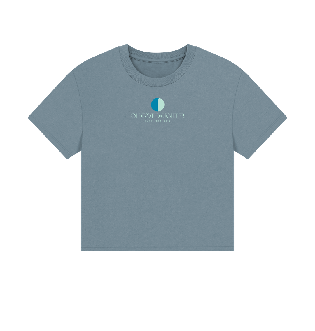 Stone Blue 'Wind are Words' Organic Boxy Tee by Oldest Daughter