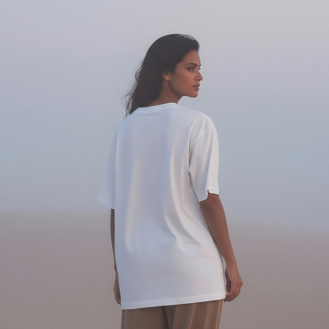 'Nothing is Black & White' certified organic (oversized) tee – white (women) by Oldest Daughter