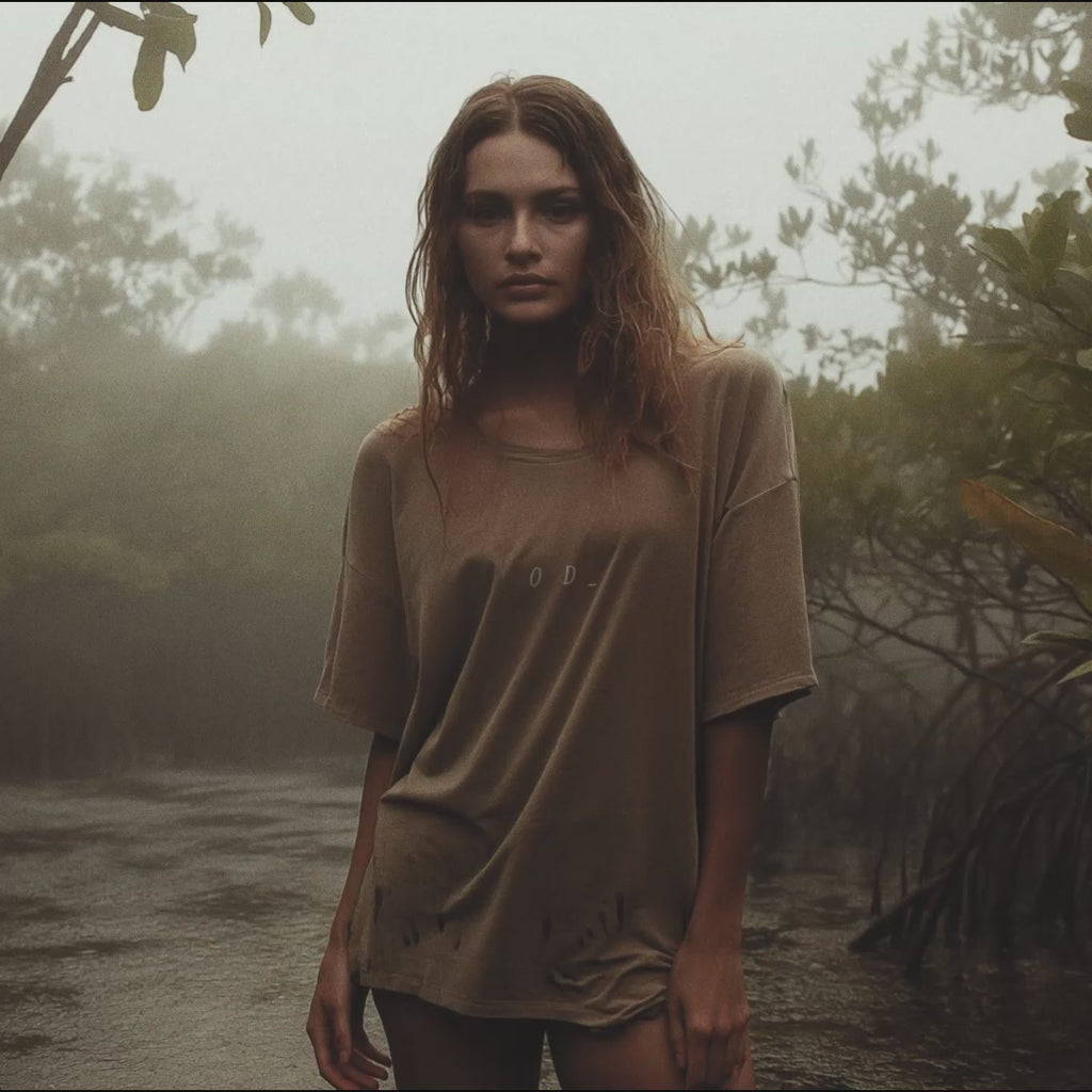 '_Underscore' certified organic oversized tee – willow (women) by Oldest Daughter